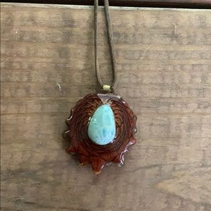 Third eye pinecone larimar necklace